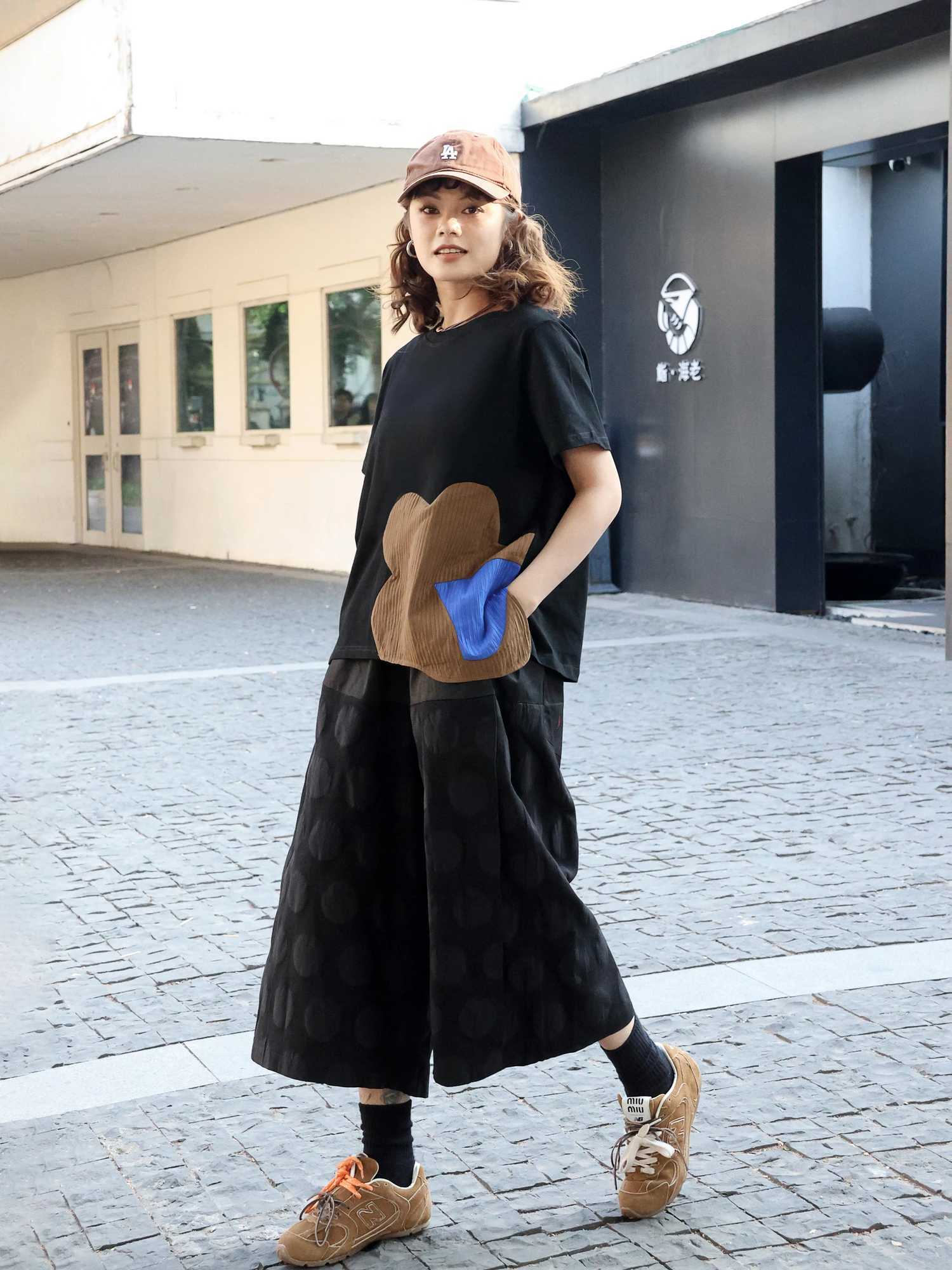 250207 irregular patch work contrasting color T-shirt casual O-neck short sleeved personalized loose fit suitable for summer womens T-shirtT250320