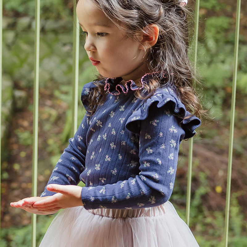 Ddmyshoesvip Spring Strawberry Shan Korean Children S And Girls Lace Collar With Small Flying Sleeves Floral Stretch Base Top