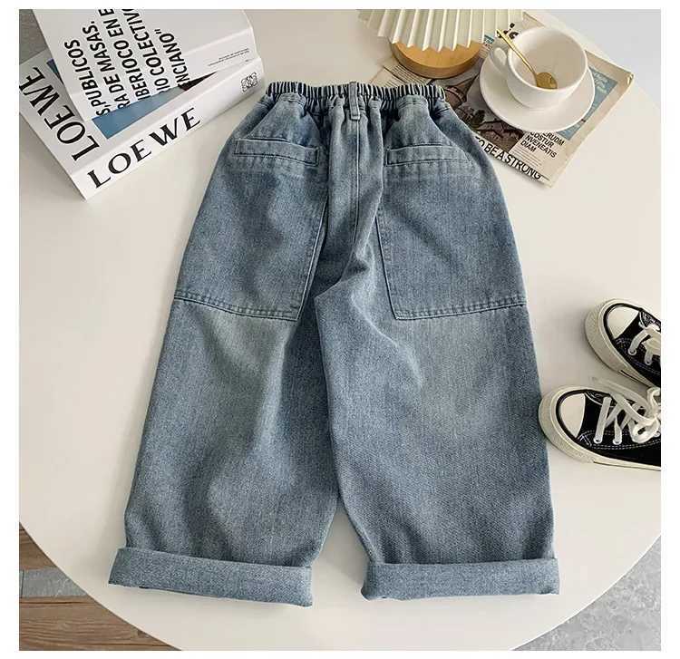 2025 Autumn New Kids pants Fashion solid color Childrens straight jeans Boys loose casual denim TrousersT250326