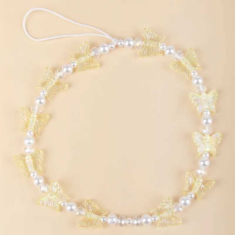 Phone Chain Colorful Butterfly Phone Keychain Tether Sweet Plastic Pearl Phone Strap Anti Loss AccessoriesXJ250319