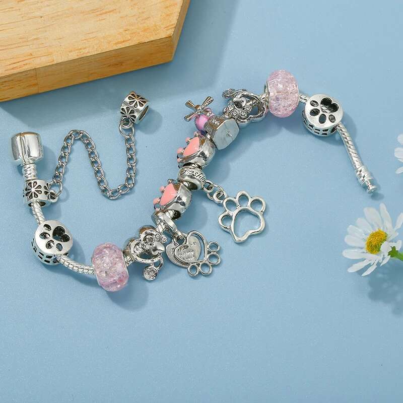 Lovely Styles Charm Bracelet With Pink Murano Glass Beads Bracelets Bangle For Women Men Kids Jewelry Gift Dropshipping