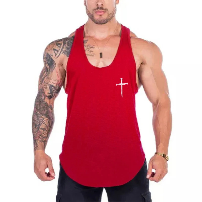 Personalized Cross Print Bodybuilding Clothing Gym Fitness Mesh Breathable Quick Dry Tank Tops Mens Sport Muscle Y-back T-shirt 250320