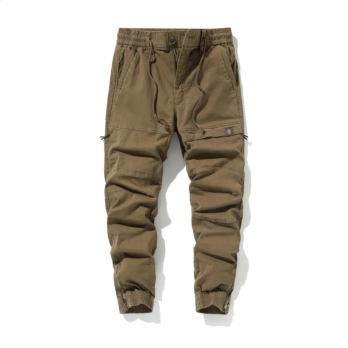 Cotton mens cargo pants with elastic waist and Trouser multi pocket casual jogging suitable for ankle length zipper purple drag 250317