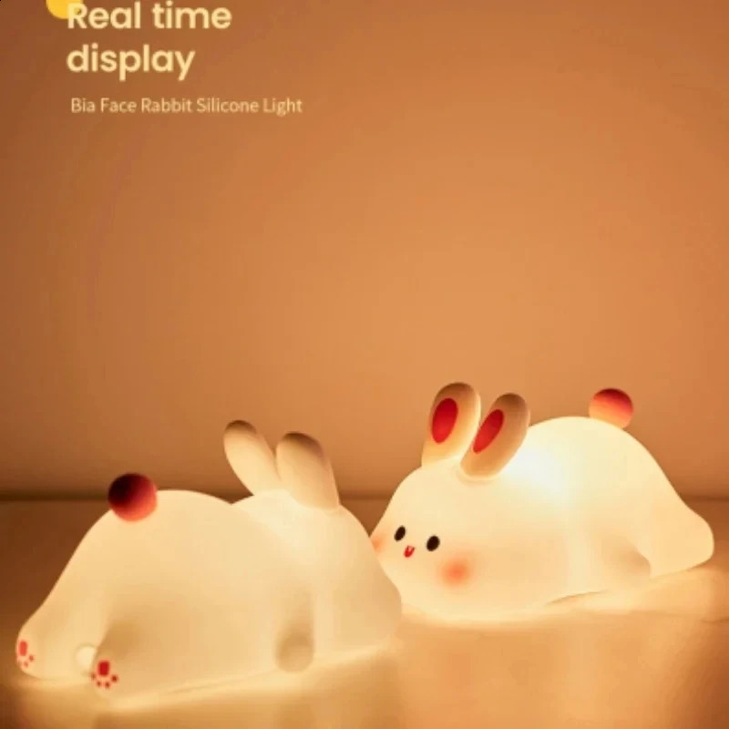 1pc Cute Rabbit-shaped USB Rechargeable Silicone Night Light for Bedroom - Eye Protection Sleep Bedside Lamp Desk Lighting 250319