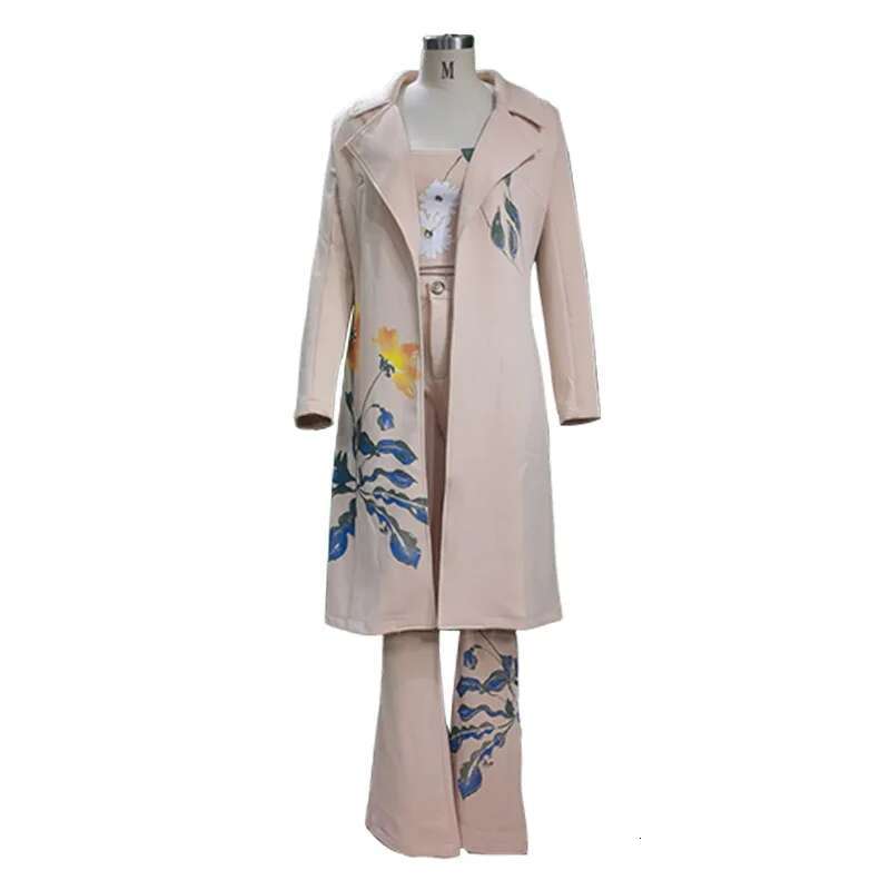 2023 Women's Autumn And Winter Temperament Long Printed Windbreaker Pants Suit For Women Two Piece Sets Womens Outifits