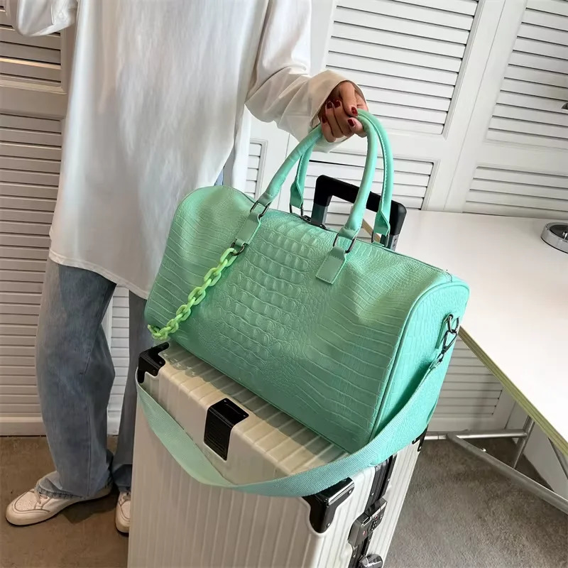 Womens travel luggage handbag large capacity business candy colored shoulder bag waterproof PU travel commuting fitness cross bag 250318