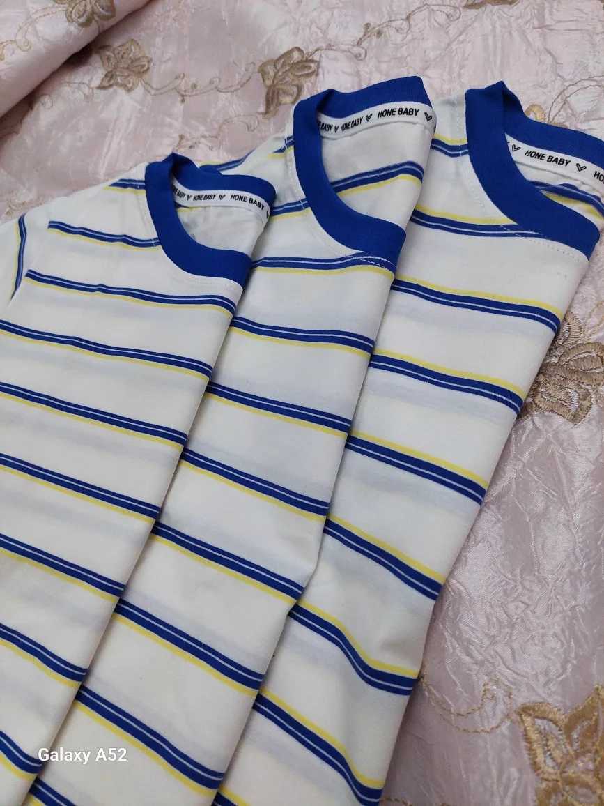 2025 childrens short sleeved boys and girls summer new striped T-shirt baby thin half sleeved bottom shirt casual wearT250320