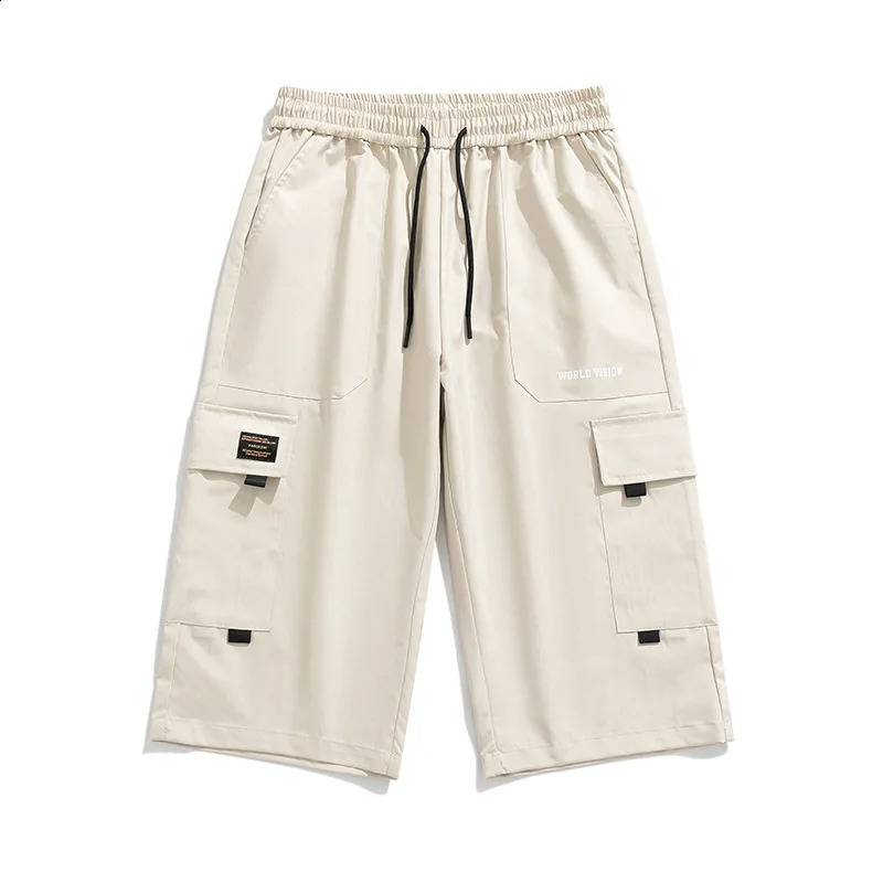 Mens Summer Cropped Pants Drawstring Cargo Shorts Sweatpants Loose Style Big Size Man Baggy Short 250319