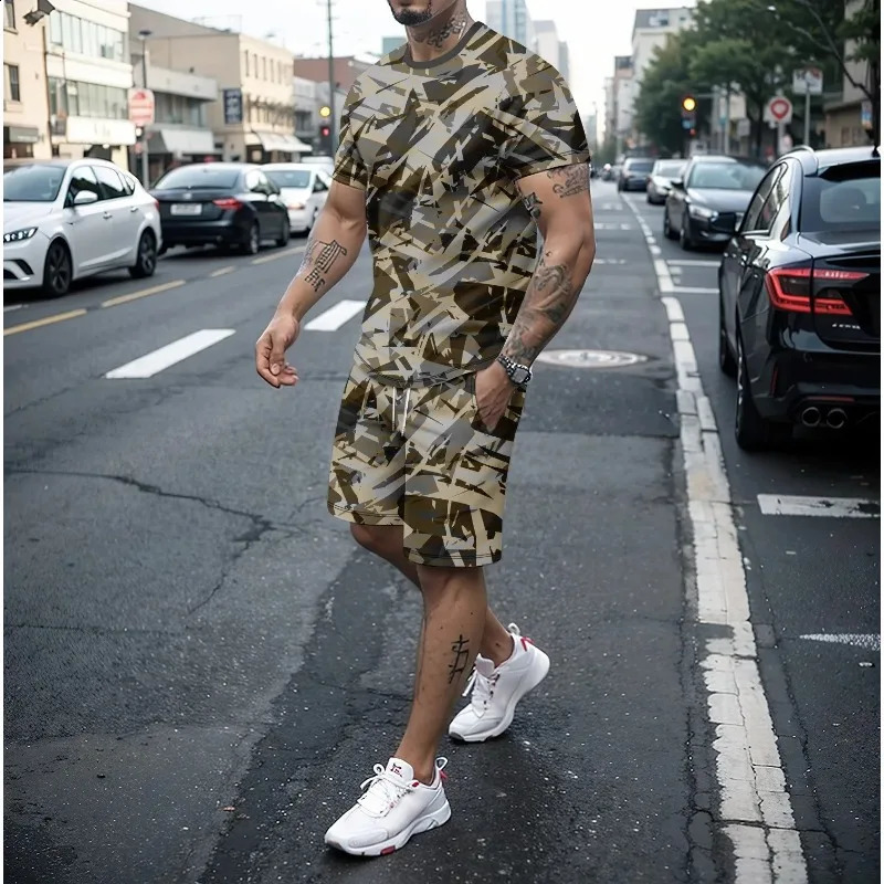 3D digital camouflage print 2024 summer casual ball uniform ultrathin fast drying sportswear loose round neck 250319