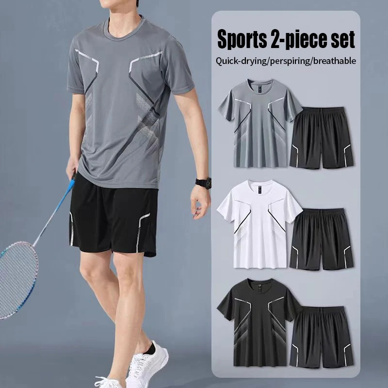 2-Piece Sports Quick-drying Youth Suit Fitness Basketball Football Running Training Mens Quick-drying T-shirt Stretch Shorts 250320