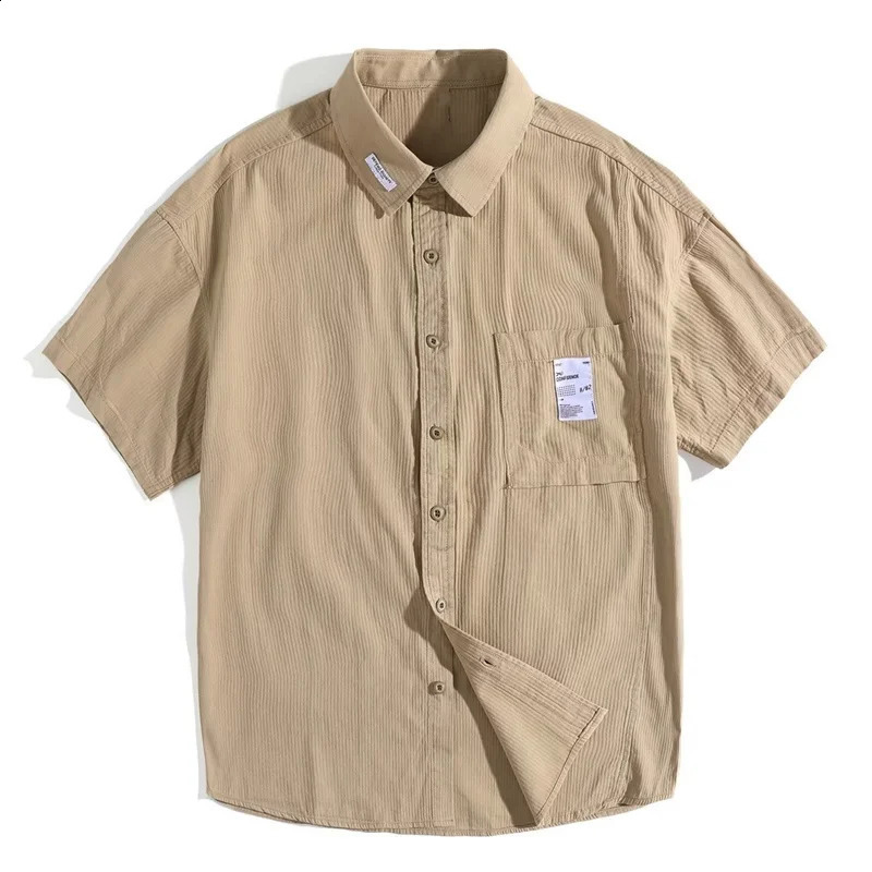 Retro short sleeved social shirt mens loose casual open top commodity summer fashion prefabricated street clothing plain weave 250317