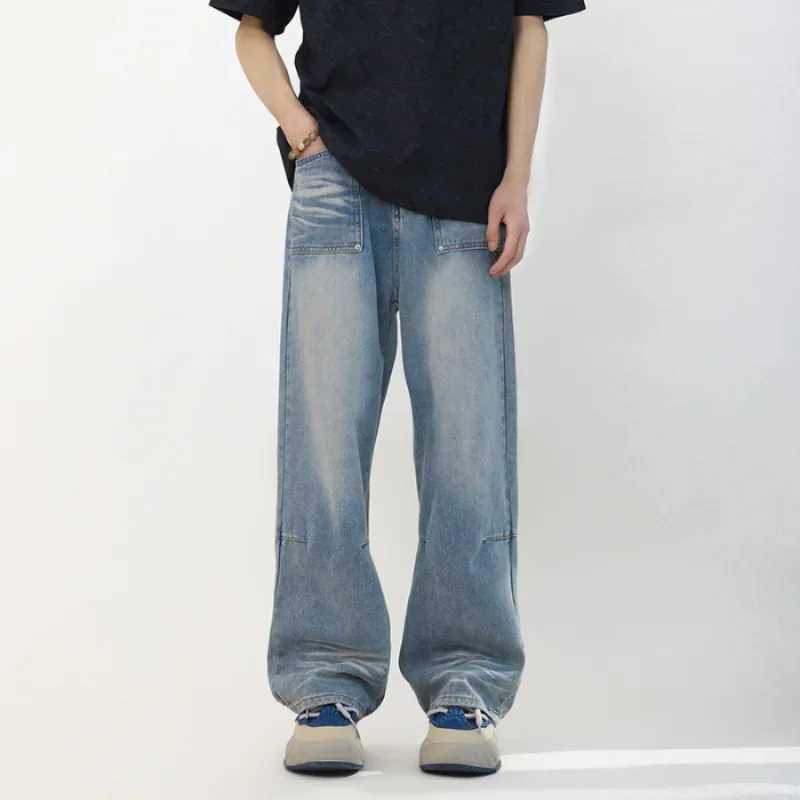 Mens Baggy Jeans Y2K Four Seasons Comfortable Soft Vintage Casual High Street Fashion Straight Denim Pants Streetwear BlueT250319