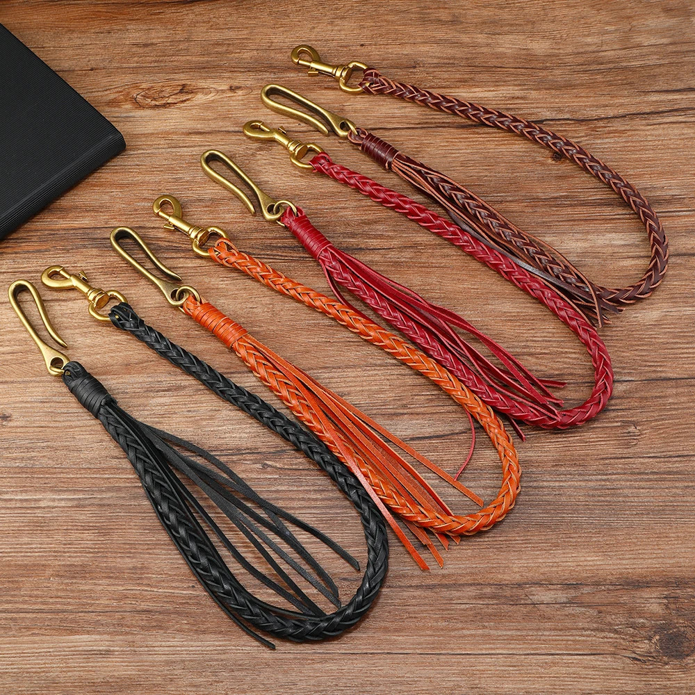 1Piece vintage genuine leather braid Pants Chain mens wallet chain 250320