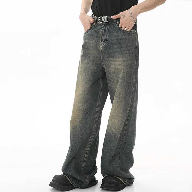 New mens and womens retro Hong Kong style loose wide leg mop jeansT250319