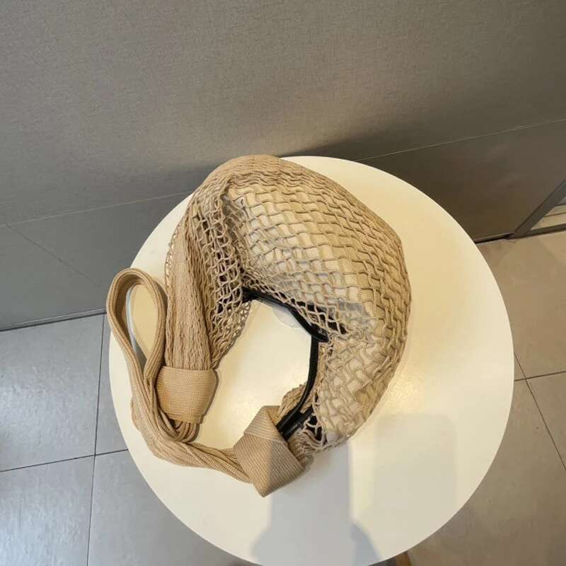 Hollow Out Croissant Mesh Bags For Women Designer Handbag Purse 2024 New Fashion Large Capacity Weave Shoulder Crossbody