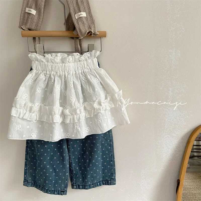 4123 Girls Denim Pants Jeans Pants Dotted Loose Style 2024 Autumn New Style JeansT250326
