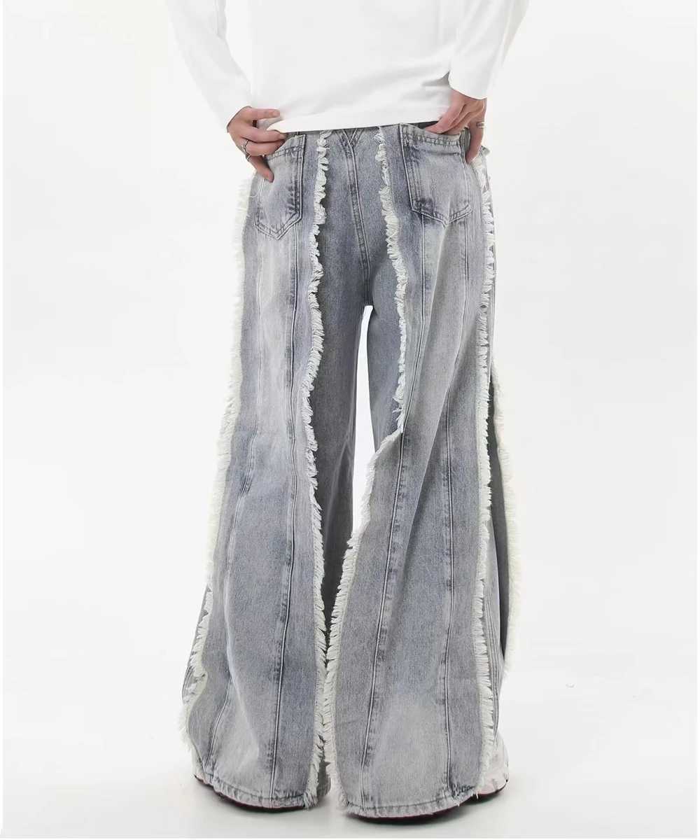 Yao888 Fashion Pants Tassel High Street Y2k Casual Streetwear Luxury Brand Loose Vintage Long Pants Trousers Jeans For MenT250319