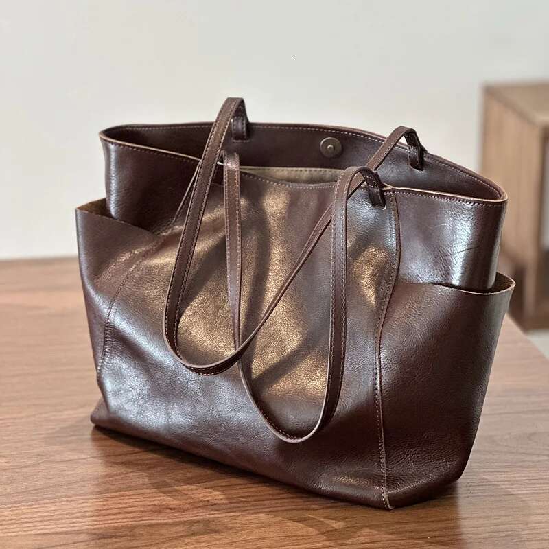 Woman Handbags Vegetable Tanned Cowhide Leather Tote For Women 2024 New High Quality Ladies Shoulder Practical Commuter Bag