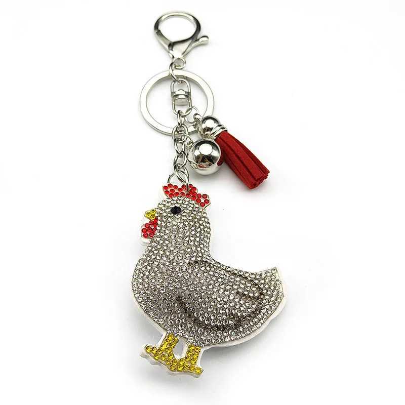 Cute Hen Chicken Egg Producer Keyring For Women Men Stainless Steel White Tassel People Friends Keychain Bag Jewelry GiftsXJ250319