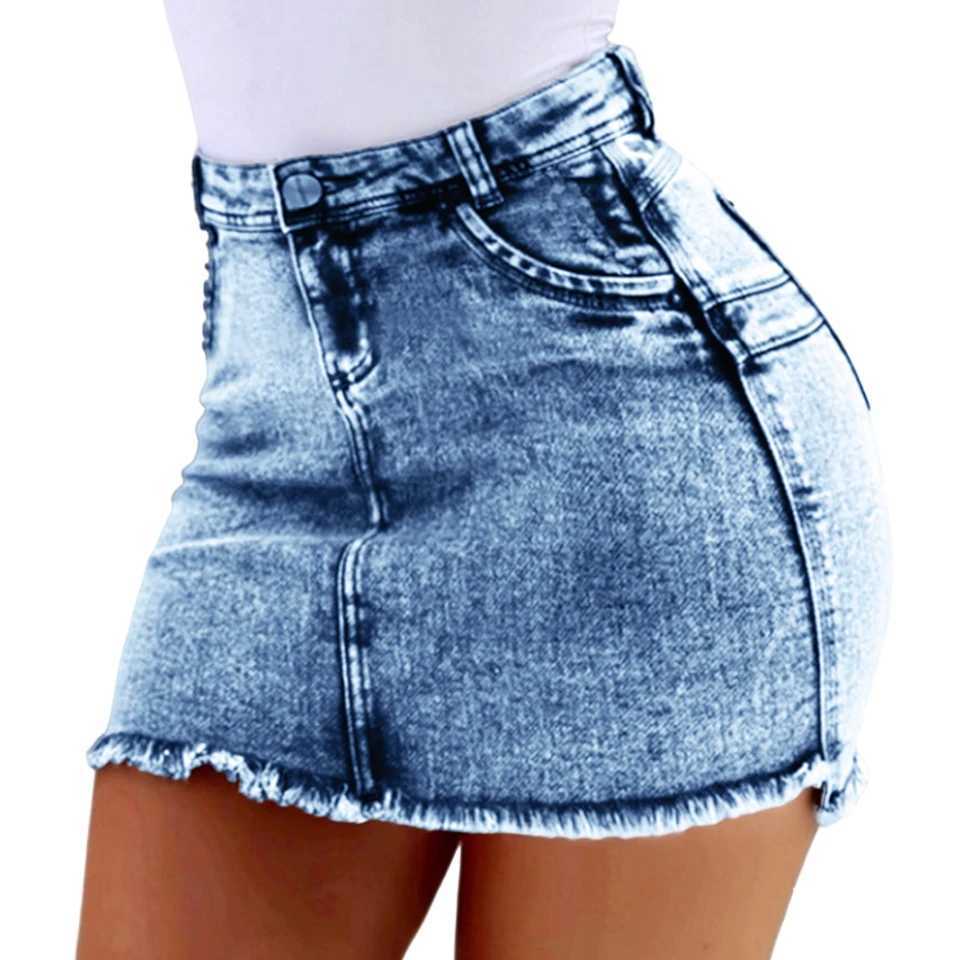 A-Line sexy retro denim womens clothing 2024 summer elastic body slim fit hip mini skirt Korean fashion Fe clothingXJ250320