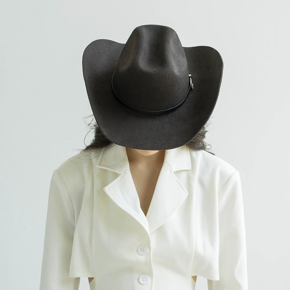 100% Wool Felt Cowboy Hat Unisex Wide Brim Felt Hat with PU Belt 250320