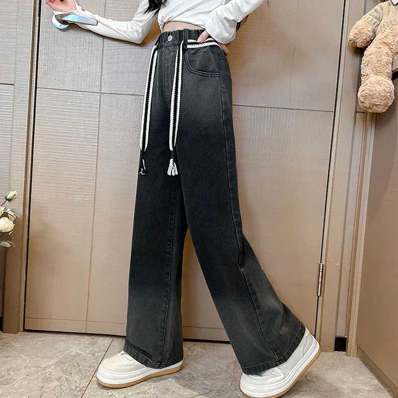 5 To 13 Years Teenage Girls Gradation Jeans Casual Wide Leg Pants Autumn Kids Clothes School Youth Children High Waist TrousersT250326