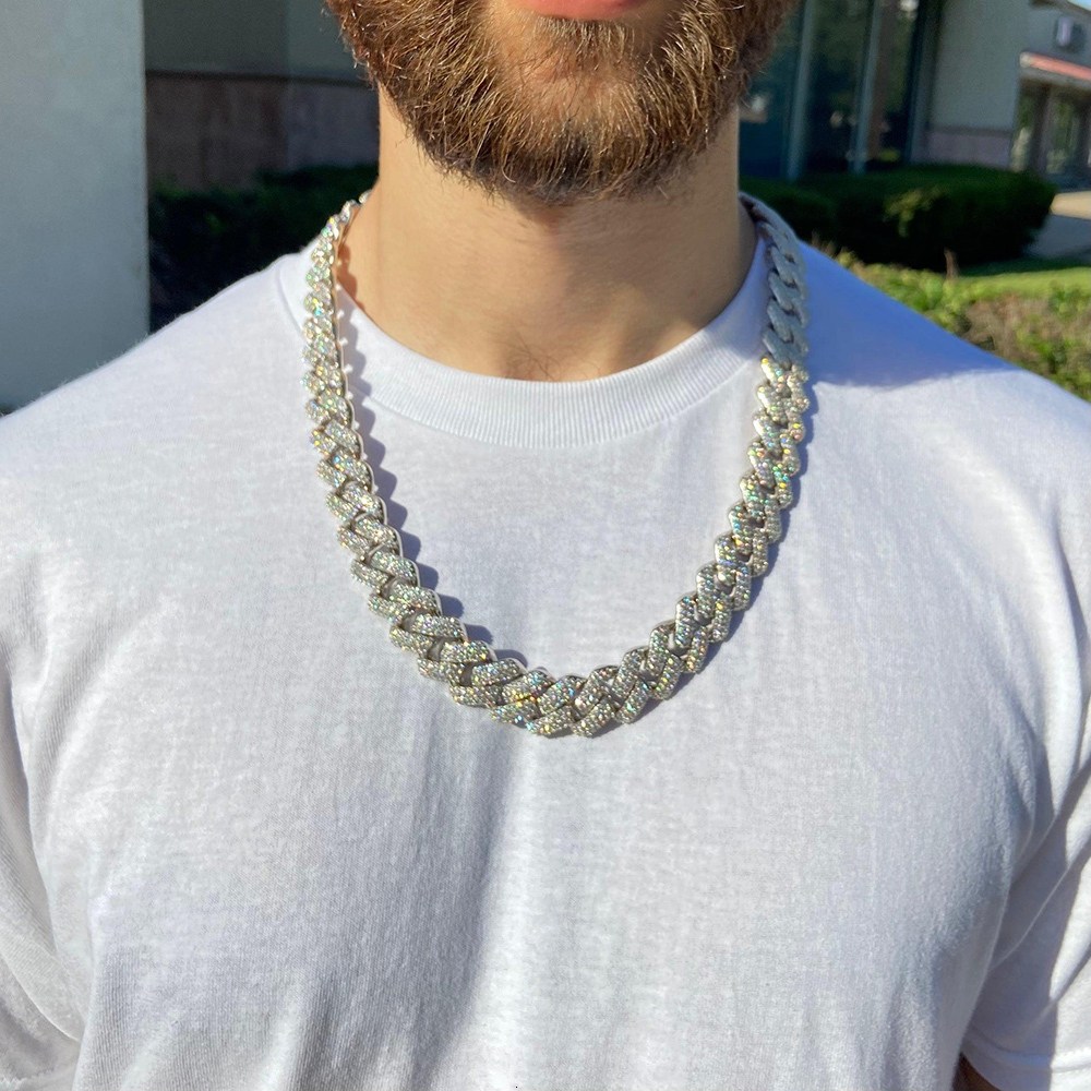 20mm Iced Cuban Link Chain Customized Luxury Miami Hip Hop Mens Cuban 925 Sterling Silver Moissanite Necklace Jewelry