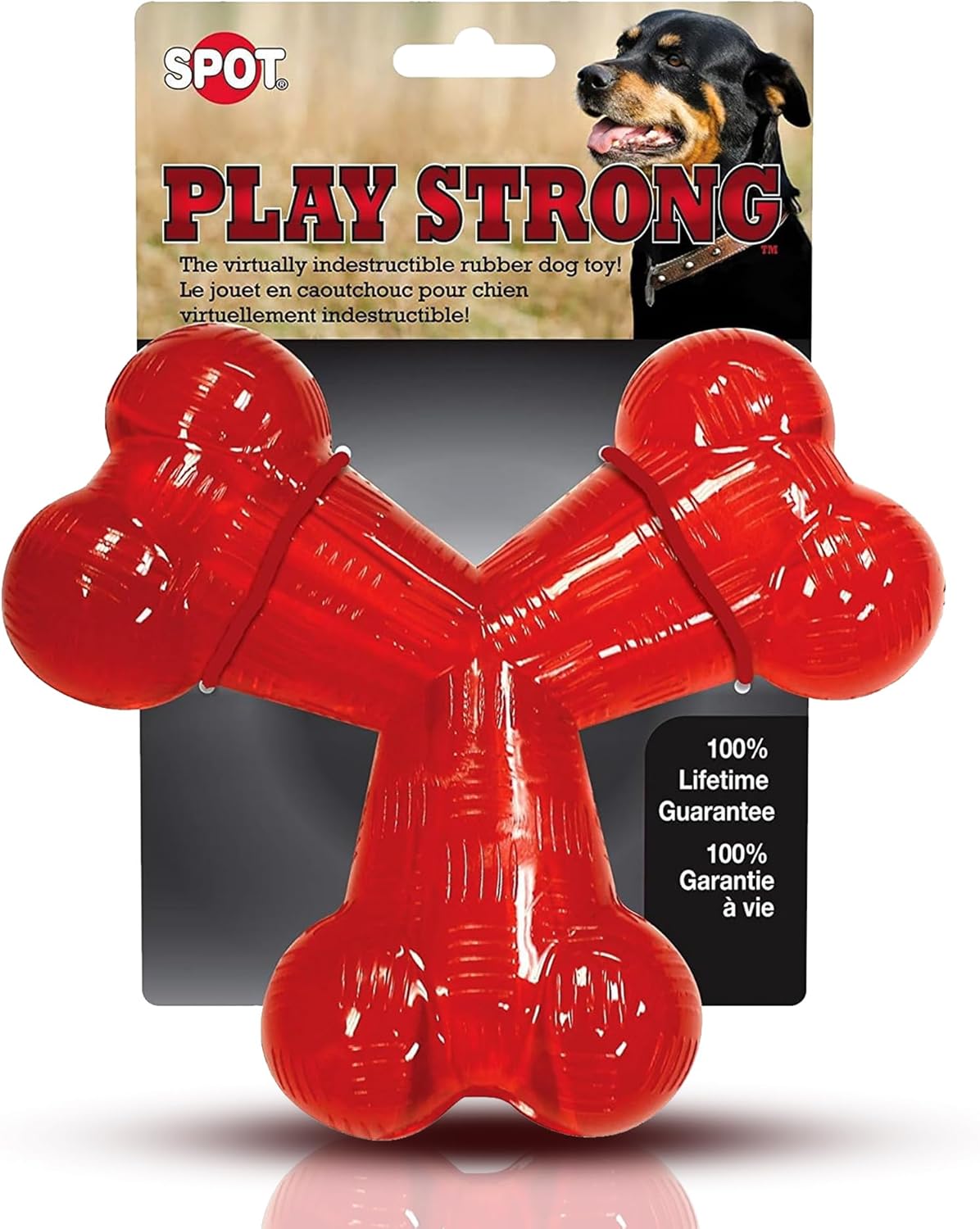SPOT Play Strong Trident Bone - Durable Dog Toy for Aggressive Chewers, Interactive Chew Toy for Puppies and Adult Dogs, Red 6-Inch - Training and Enr