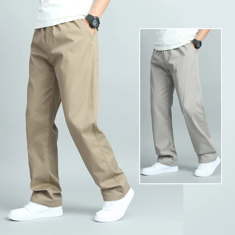 Large mens casual cotton pants loose fit straight with multiple pockets jogging summer and autumn 250319