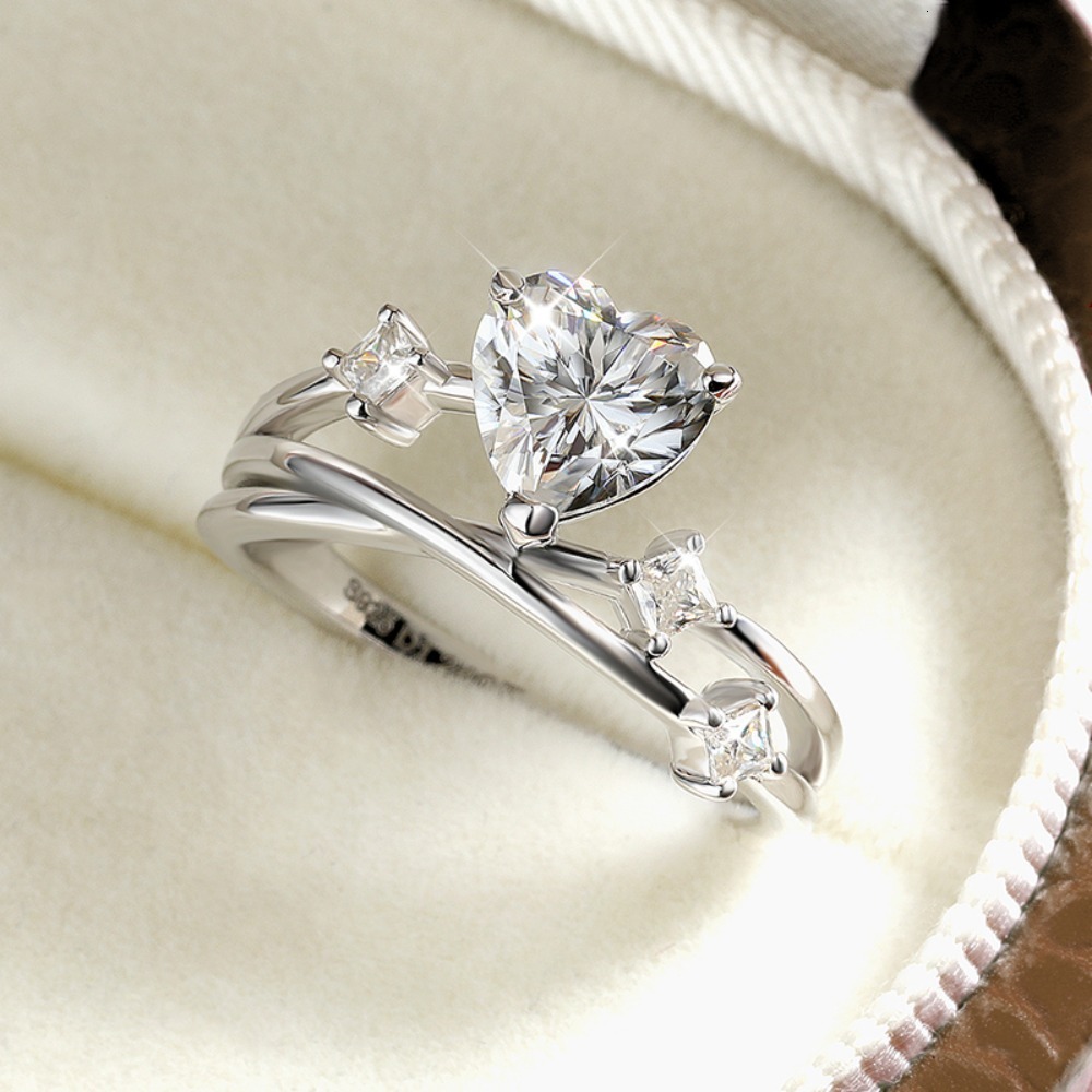 FEOBUR 1ct Full Moissanite Heart Engagement Rings for Women S925 Sterling Silver Lab Diamond Wedding Band Bridal Jewelry GRA