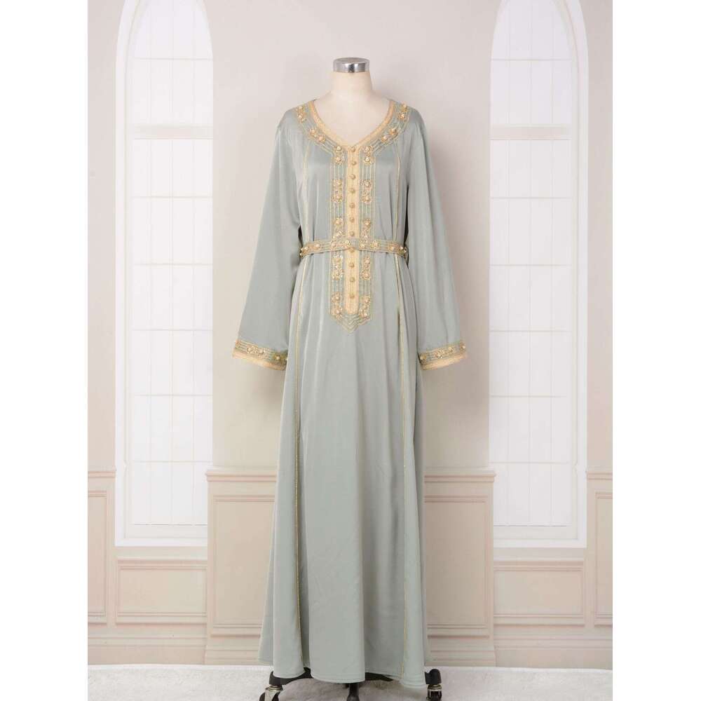 Mt047 Muslim Robe Women's Fashion Style Embroidered Diamond Set Dress Dubai Abaya
