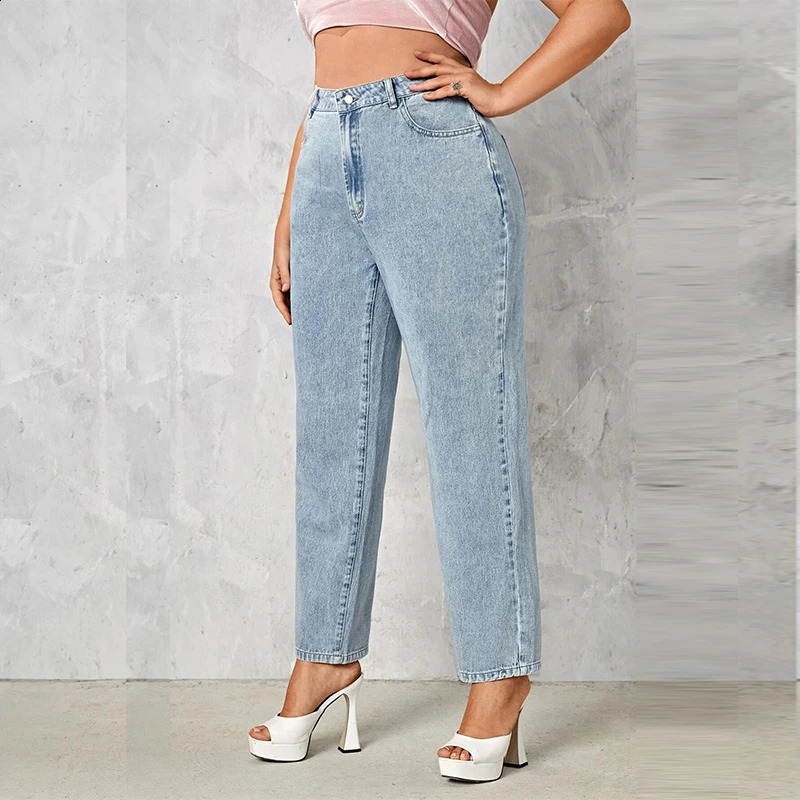 Plus Size Women Jeans Autumn Dark Blue 175cm Tall Stretchy and Loose Washing Straight 6XL 100Kgs Curve Lady Thin Lady Denim Pant 250319