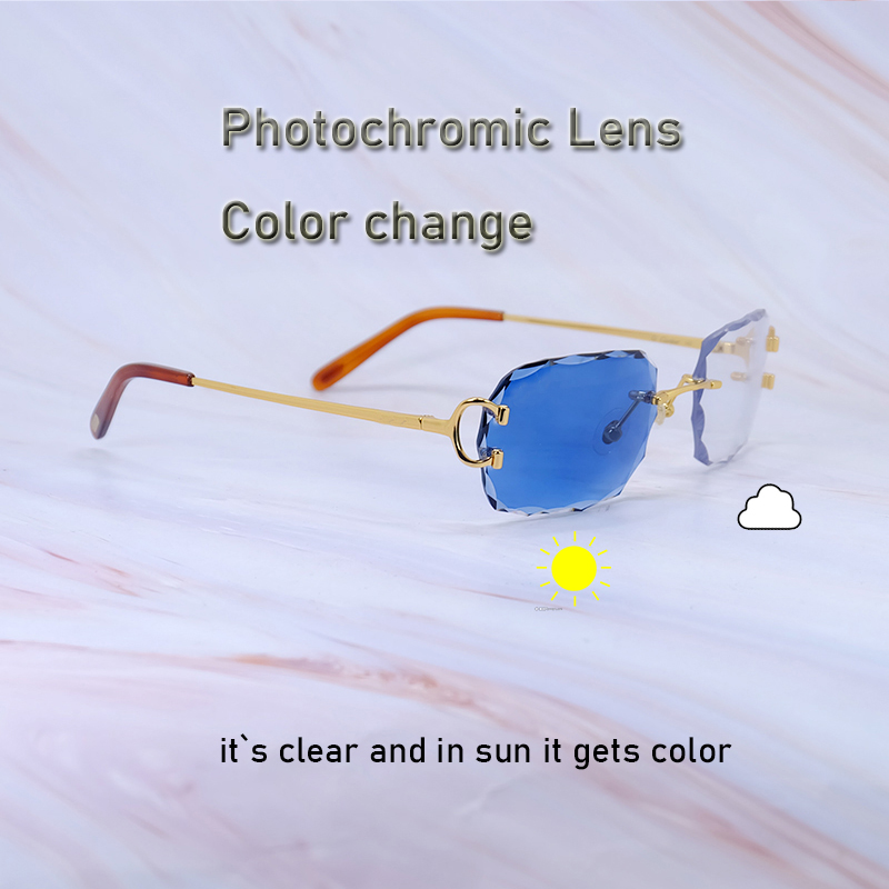 Photochromic Lens Sunglasses Diamond Cut Color Change Two Colors Lenses 4 Season Glasses Interchangble Luxury Carter Eyewear Gafas 828 double Wave