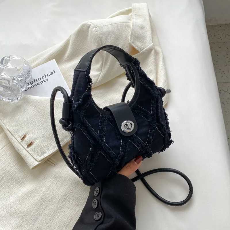 Niche Internet celebrity same style denim diamond Versatile fashion one shoulder cross body arm bag Y250319