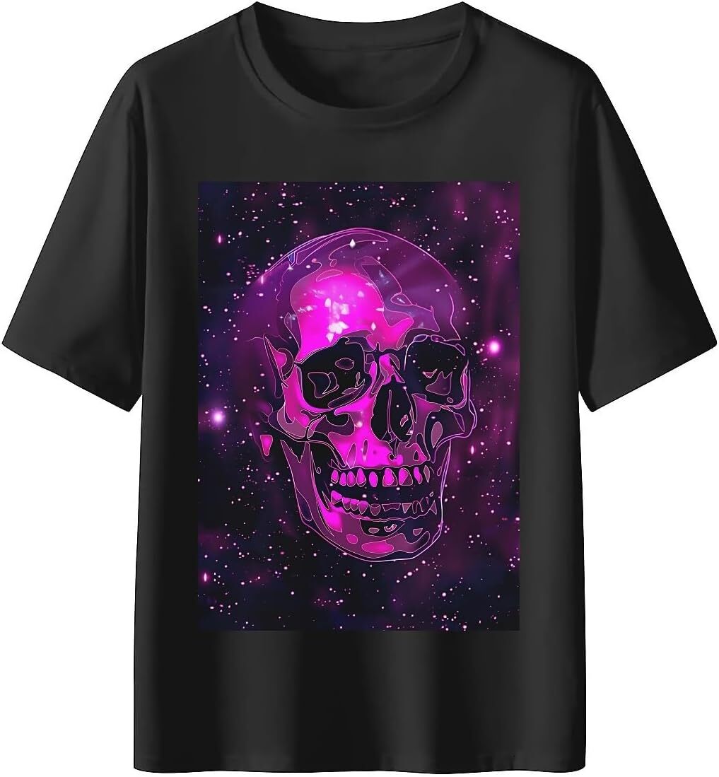 T shirt for Mens Mens Novelty T-Shirts Graphic Pink Skull Gothic 2D Print Summer Short Sleeve Tshirt Graphic Tee Casual Tops Clothes