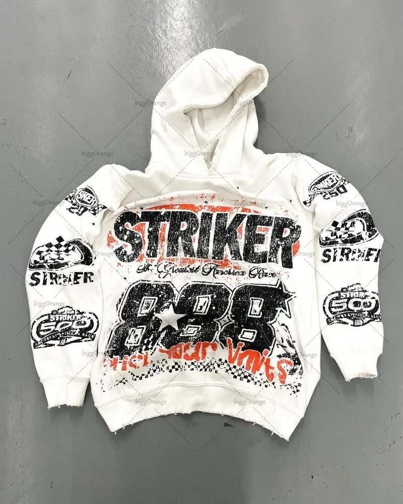 2024 American Style Letter Print Pullover Hoodie Haruku Retro Super Sweatshirt High Street Fashion Ins Top