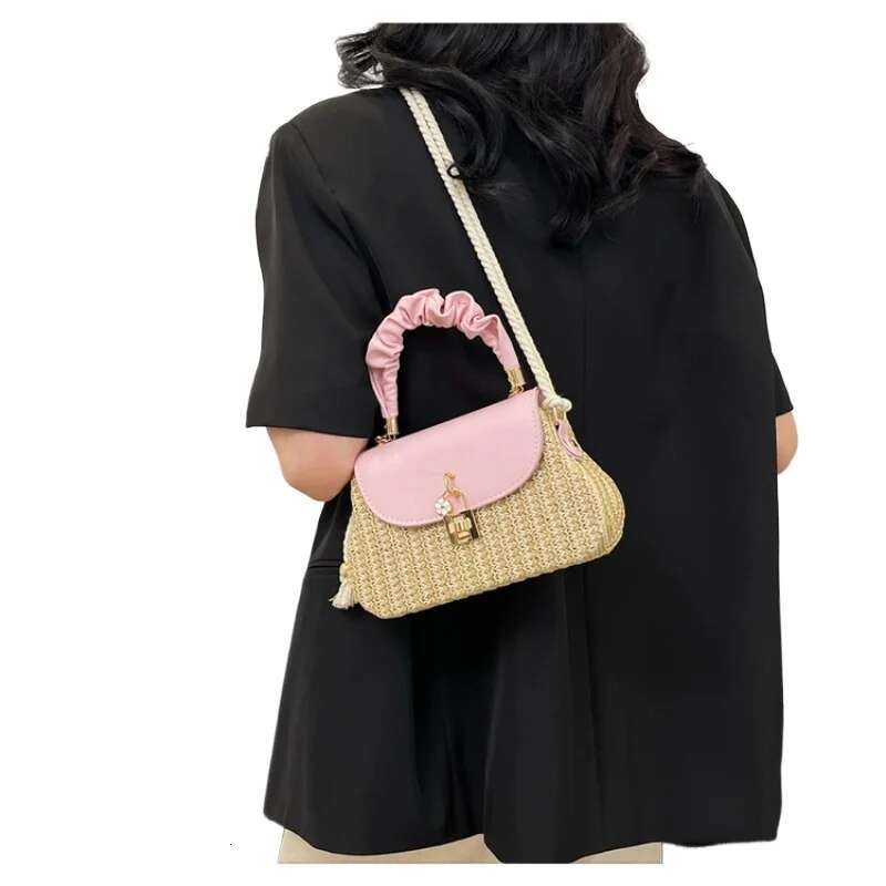 Summer New Straw Single Shoulder Crossbody Pleated Handbag Mini Fashion Box Bag Beach Holiday Ethnic Wind Woven Bags