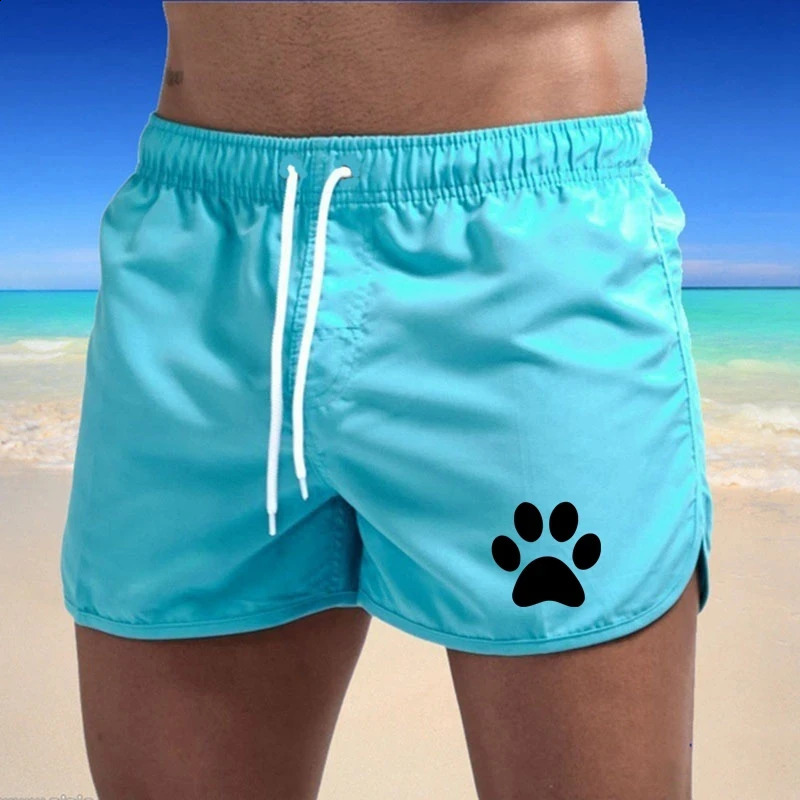 Summer Mens Sports Leisure Breathable Fitness Drawstring Quick Dry Loose Beach Pants Solid Color Shorts Dog Paw Print 250319
