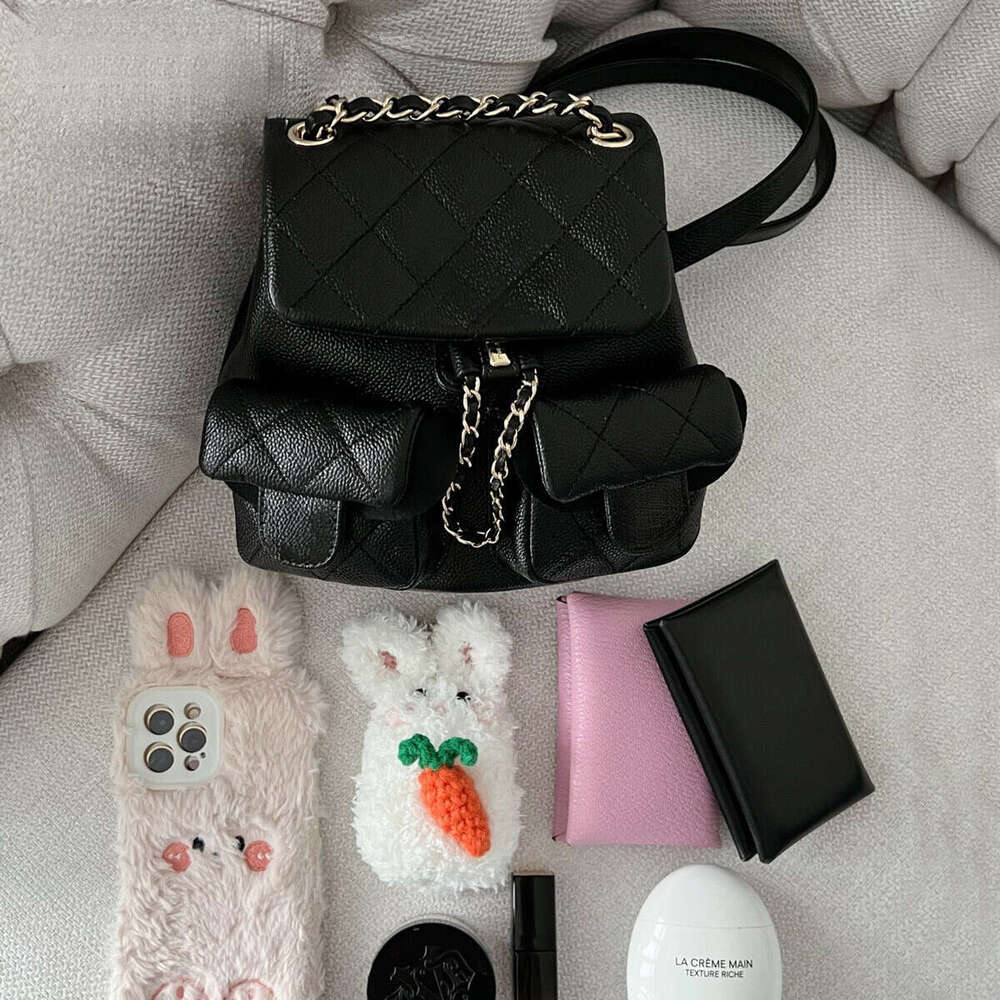 High End Leather With Dia Grid Chain Mini Backpack