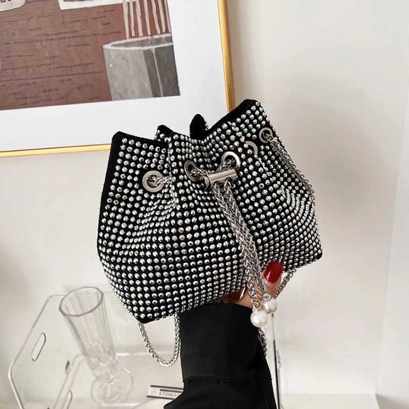 Luxury womens bag new high-quality horseshoe bucket bag exquisite PU sequin design womens single shoulder handbag Y250319
