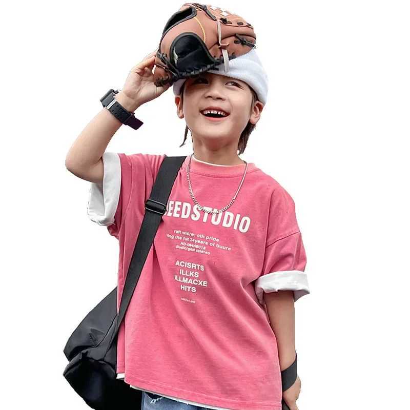 Summer 2025 pure cotton short sleeved simple trendy letter fading wearing half sleeved T-shirt for boys and girls fashionableT250320