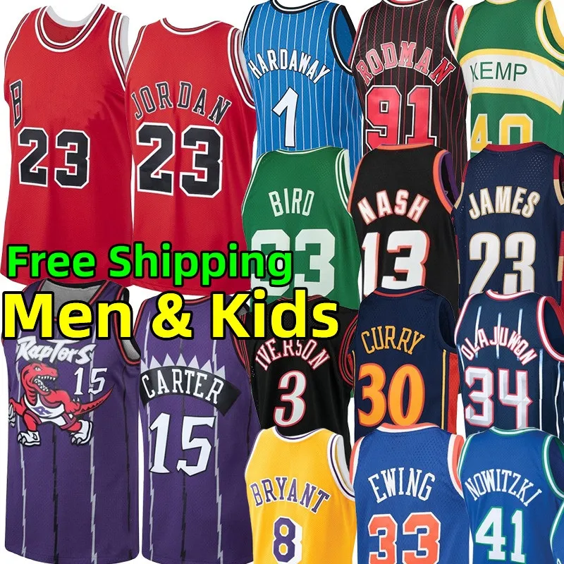 Stitched Classics Retro Basketball Jerseys Michael Bryant Allen Iverson Larry Bird Dennis Rodman John Stockton McGrady Hardaway nash Shawn Kemp Men Kids Jersey