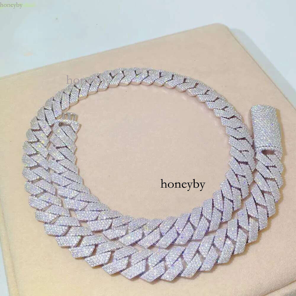 Passed Vvs Test Hip Hop Jewelry Necklace 15mm GRA Ice Out Moissanite Dia Cuban Chain Popular with Rappers