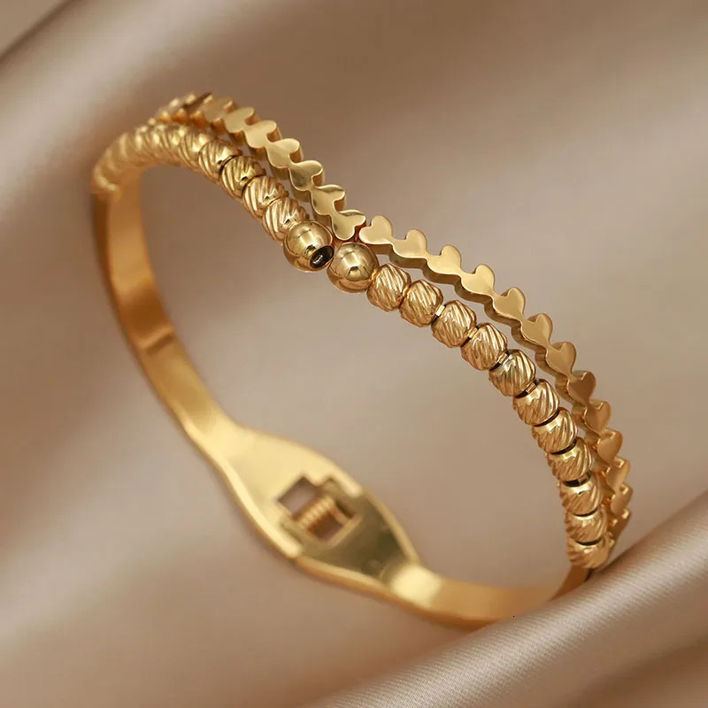 316L Stainless Steel Metal Beads Cross Bangles bracelets for Women Fashion Jewelry Multicolor Butterfly Flower Bangles 250320