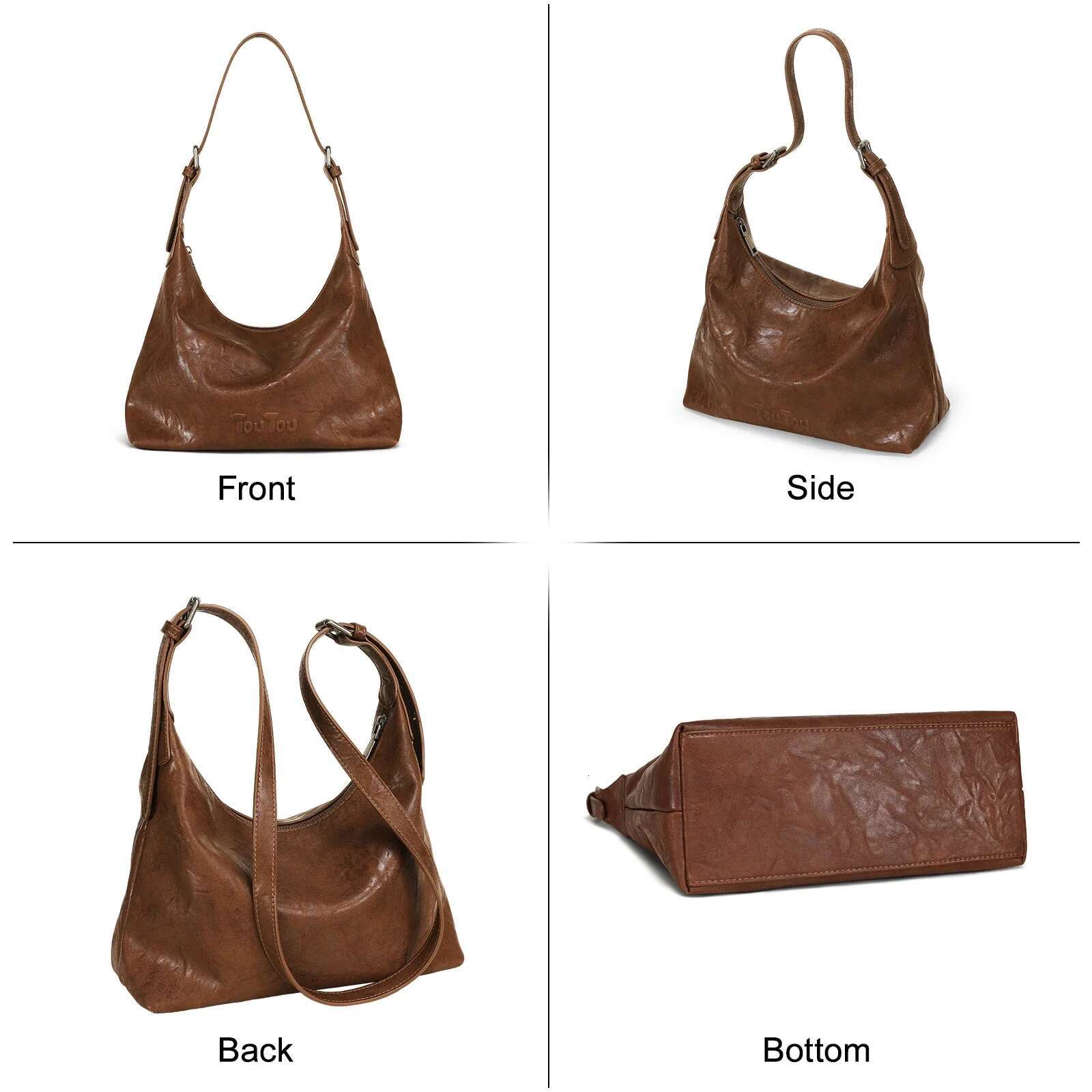 TOUTOU Large Capacity Tote Bag For Women Vintage Brown Black PU Leather Underarm Handbag Original Designer Brand Valentine Gift