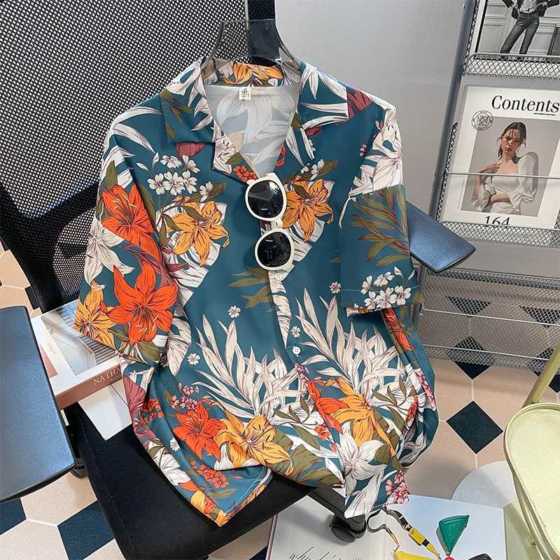 Mens Street Fashion Summer Daily Shirt Hawaiian Cartoon Print Casual Loose Shirts Short Sleeve Beach Loose Tops M250319