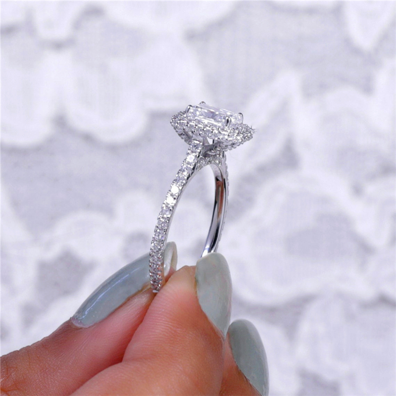 Jewelry 18K White Real Gold 1.0 Carat Radiant Shape Lab Diamond Engagement Ring For Women HPHT Diamond Half Pave Gold Ring