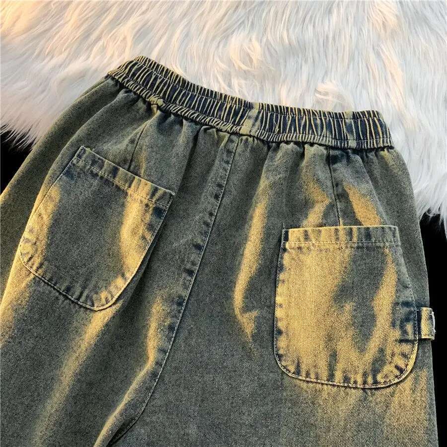 Y2K American Fashion Spring and Autumn Men and Women Straight Tube Washed Jeans Couple Hip Hop Simple Retro Casual Pants Y2K