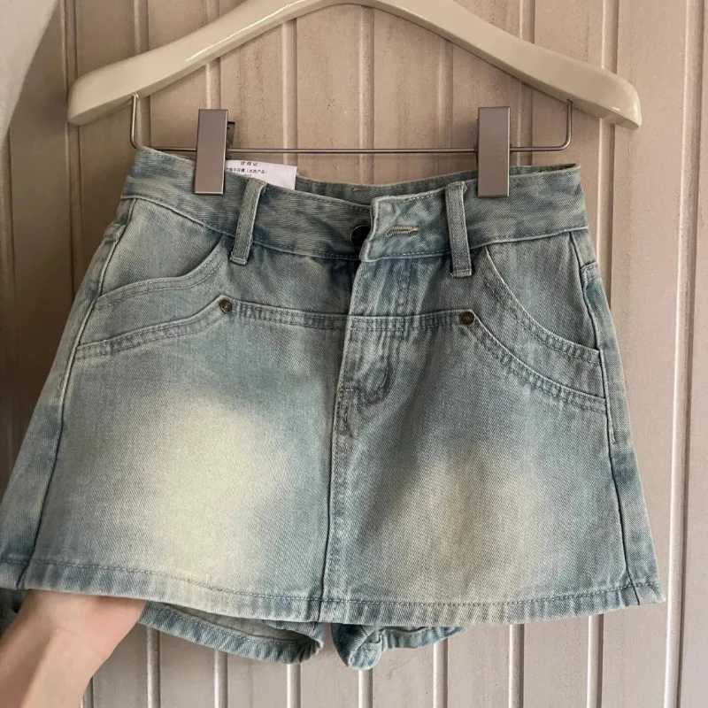 Mini denim ski bag Hip Waist Slim Summer A-line Zippers Washed Distressed Hot Girls Korean Fashion Street Clothing DailyXJ250320