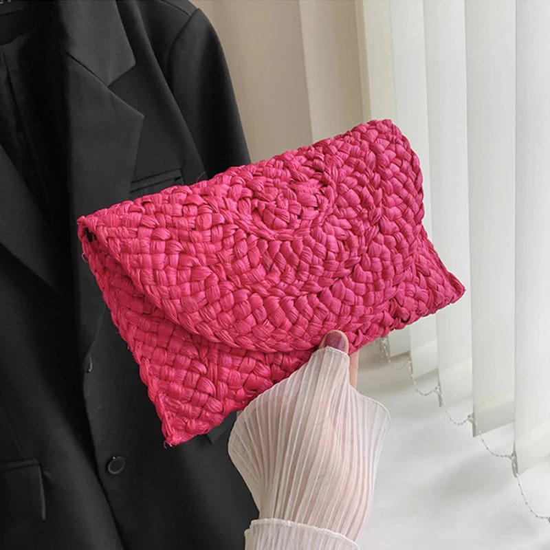 Corn Husk Weave Dinner Clutch Bag Womens Fashion Simple Solid Straw Large Purse Woman Summer Casual Vacation Ladies Wallet 2023 250317
